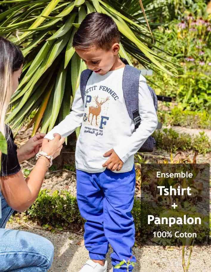 Ensemble Pantalon Cargo bleu + T-shirt Blanc