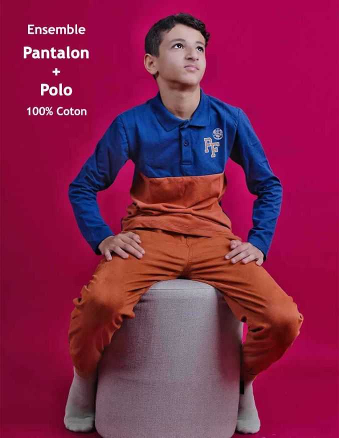 Ensemble Pantalon Cargo + Polo Bleu/Marron