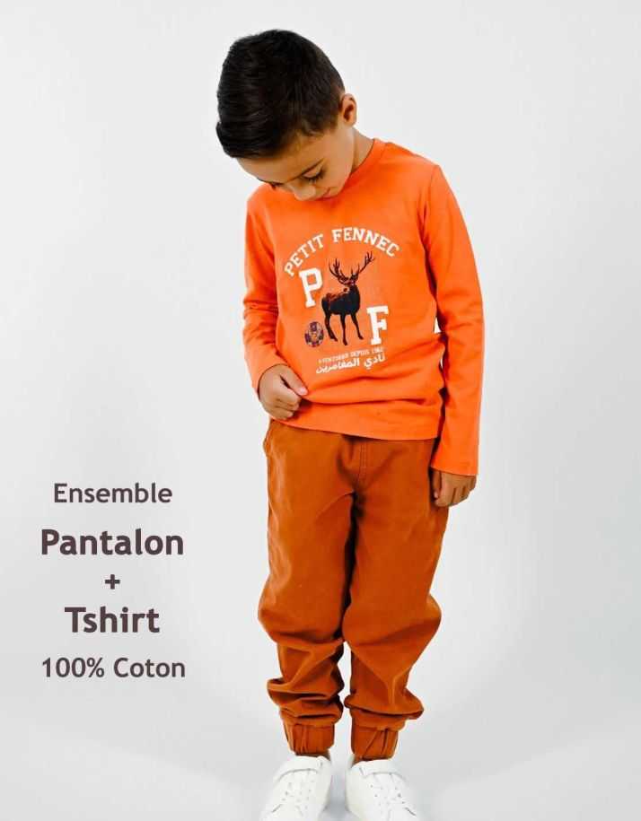Ensemble Pantalon Cargo Marron + T-shirt Orange