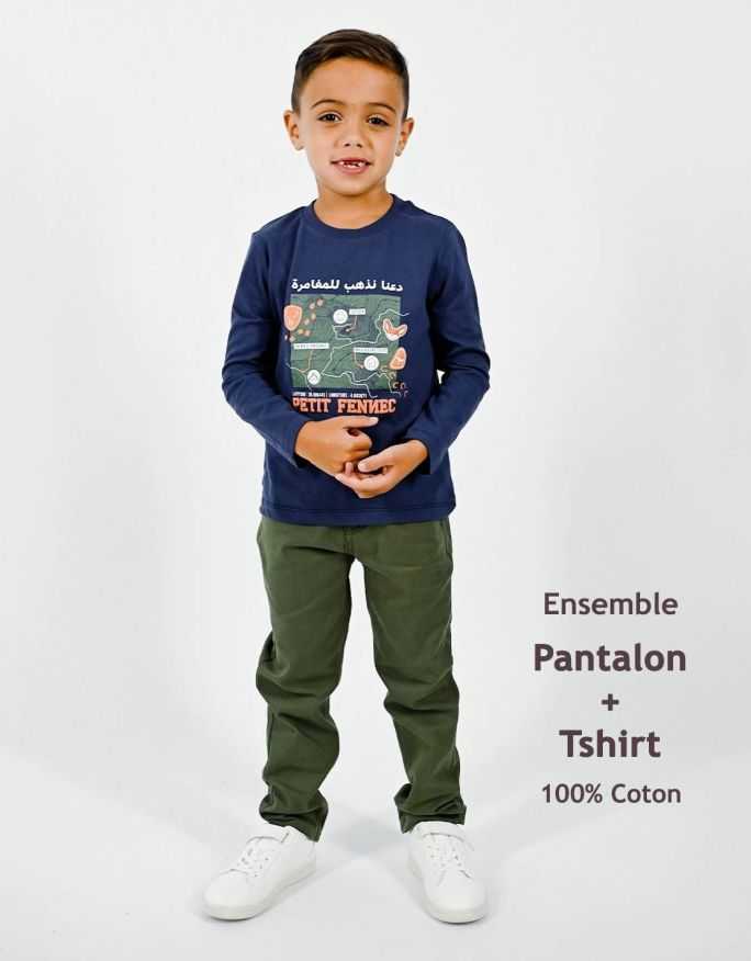 Ensemble Pantalon Chino Kaki + T-shirt Marine