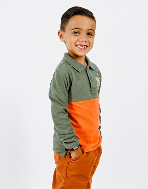 Ensemble Garçon Pantalon Cargo marron + Polo 100% Coton