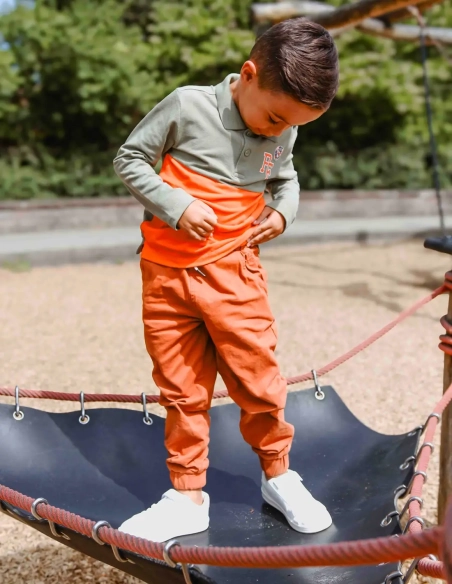 Ensemble Garçon Pantalon Cargo marron + Polo 100% Coton