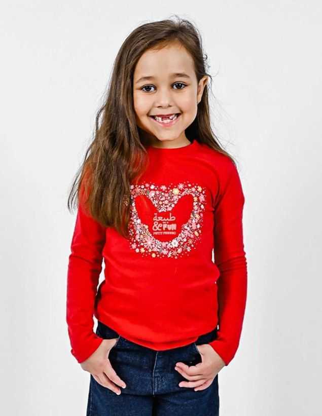 Ensemble Fille Pantalon Jean Large Marine + T-shirt Rouge