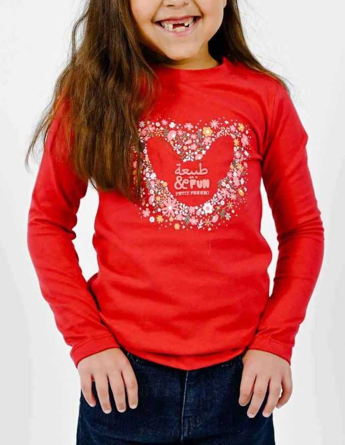 Ensemble Fille Robe en Jean Bleu Foncé + T-shirt Rouge