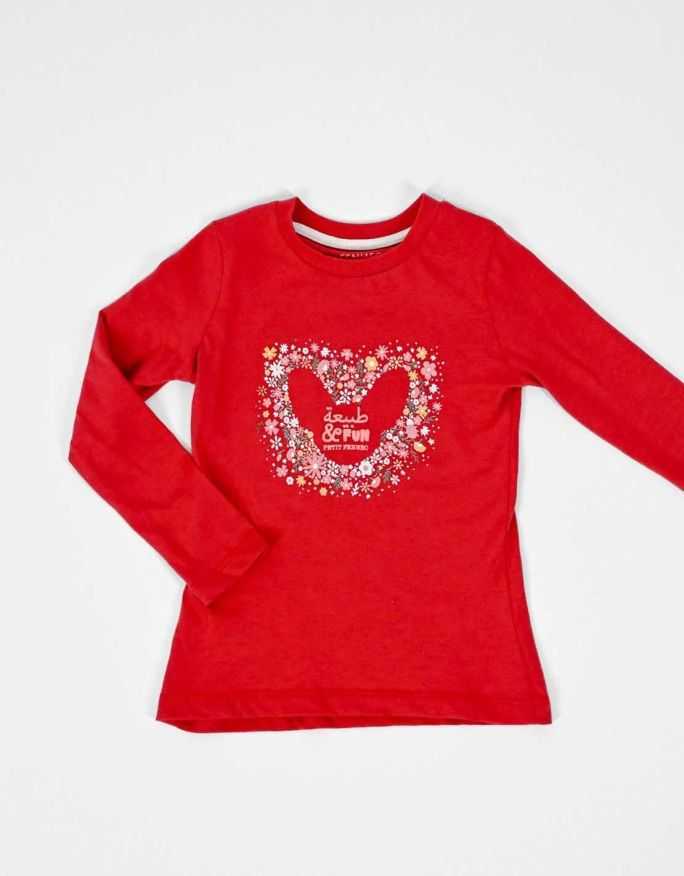 Ensemble Fille Robe en Jean Bleu Foncé + T-shirt Rouge