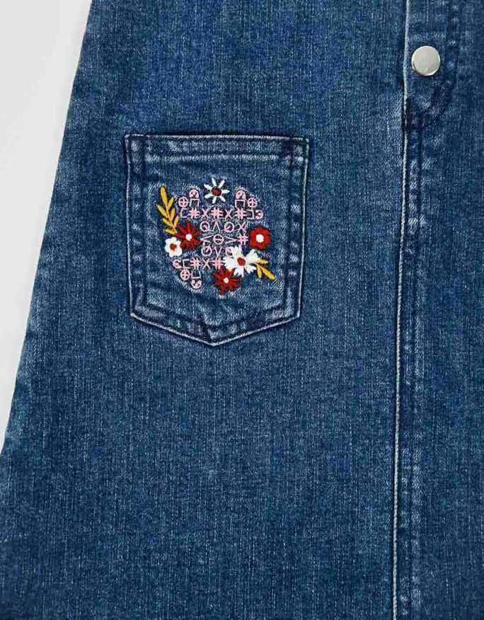 Ensemble Fille Robe en Jean Bleu Foncé + T-shirt Rouge