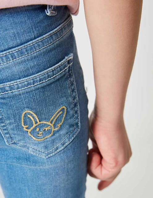 Ensemble Fille Pantalon en Jean Bleu Clair + T-Shirt Blanc