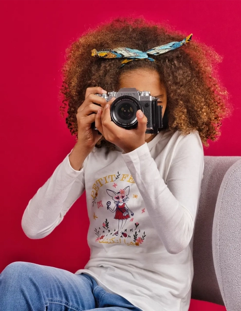 Ensemble Fille Robe en Jean Marine Foncé + T-Shirt Blanc