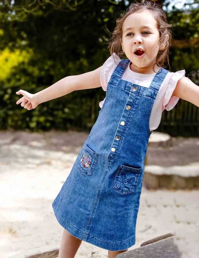 Ensemble Fille Robe Salopette en jean + Débardeur Rose