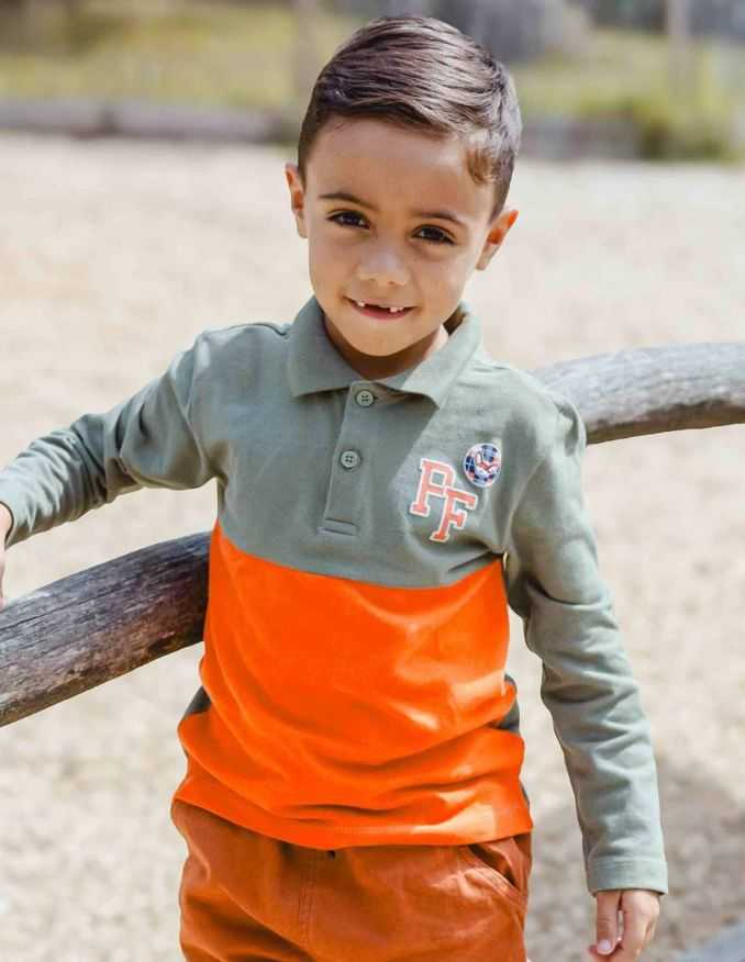 Ensemble Garçon Pantalon Cargo marron + Polo 100% Coton