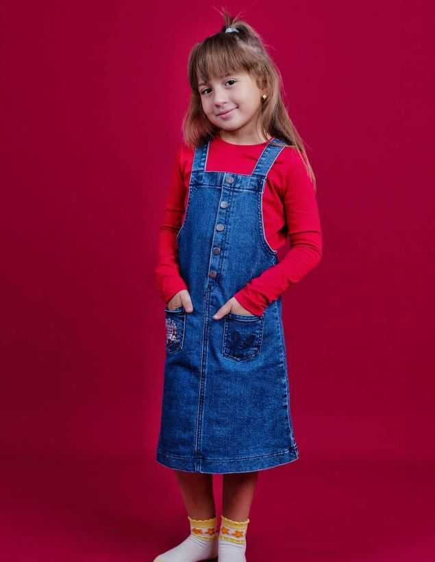 Ensemble Fille Robe en Jean Bleu Foncé + T-shirt Rouge