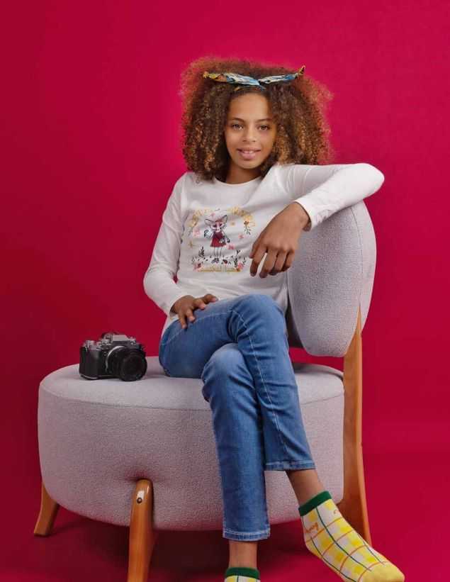 Ensemble Fille Pantalon en Jean Bleu Clair + T-Shirt Blanc