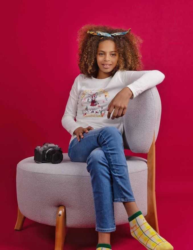 Ensemble Fille Pantalon en Jean Bleu Clair + T-Shirt Blanc