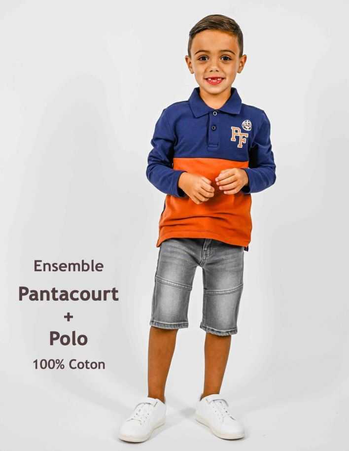 Ensemble Garçon Pantacourt en jean + Polo 100% Coton