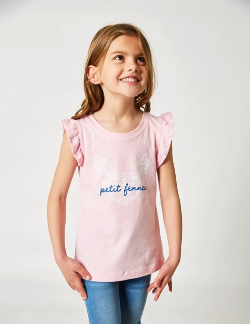 Ensemble Fille Robe Salopette en jean Marine + Débardeur Rose