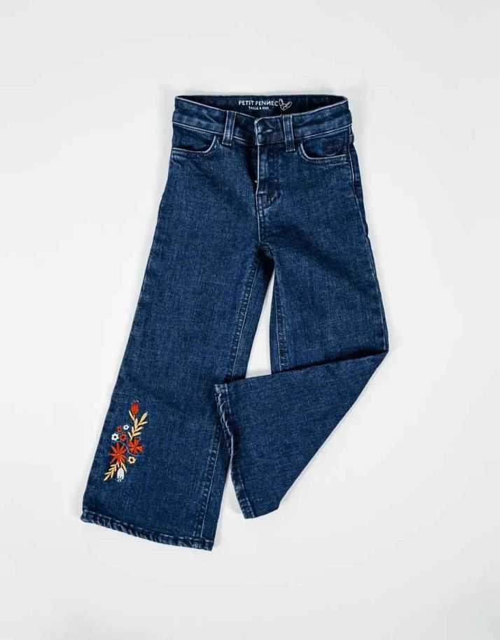 Ensemble Fille Pantalon Jean large Bleu Foncé + T-shirt Jaune 2