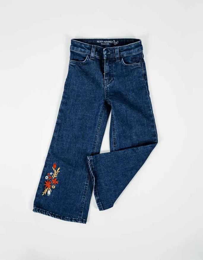 Ensemble Fille Pantalon Jean large Bleu Foncé + T-shirt Jaune