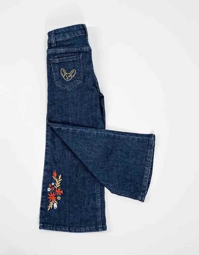 Ensemble Fille Pantalon Jean large Bleu Foncé + T-shirt Jaune