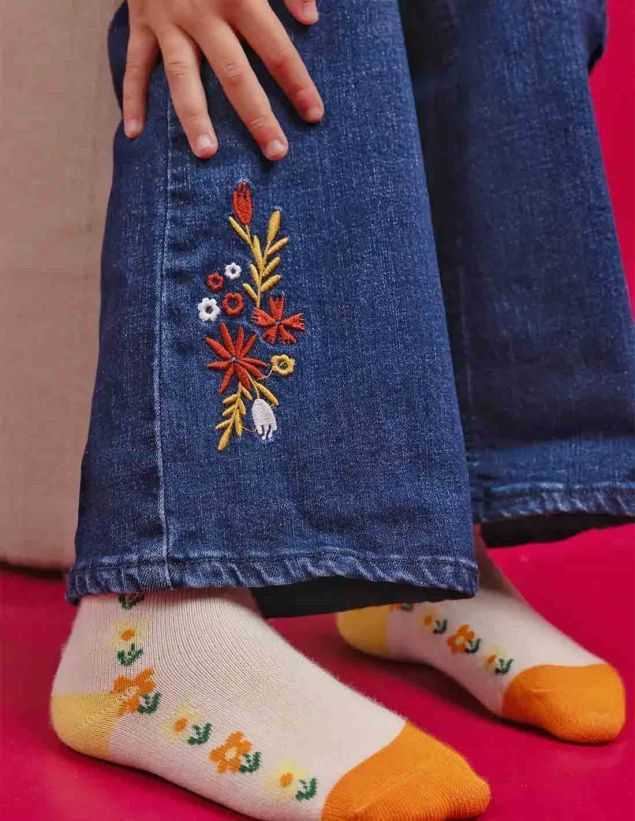 Ensemble Fille Pantalon Jean large Bleu Foncé + T-shirt Jaune