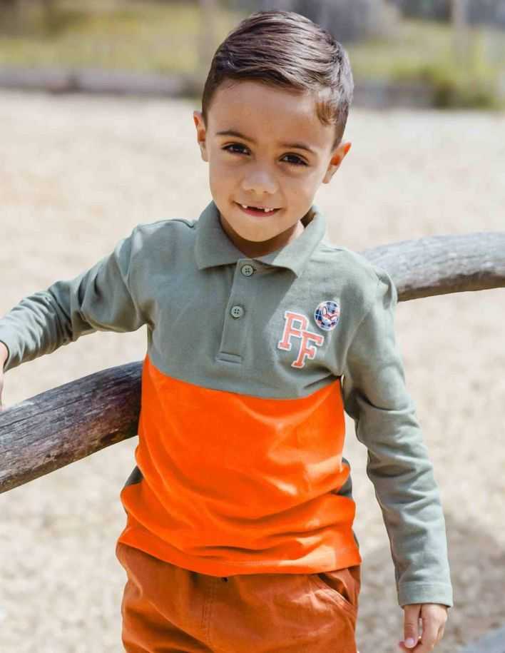 Polo 100% coton "club des aventuriers" - Kaki/Orange