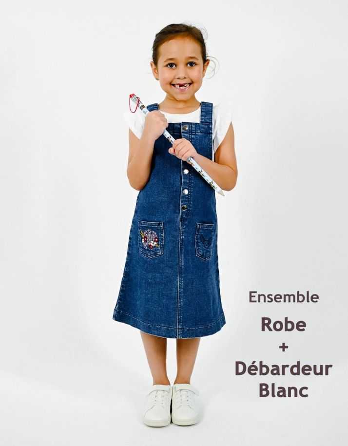 Ensemble Fille Robe Salopette + Débardeur Blanc