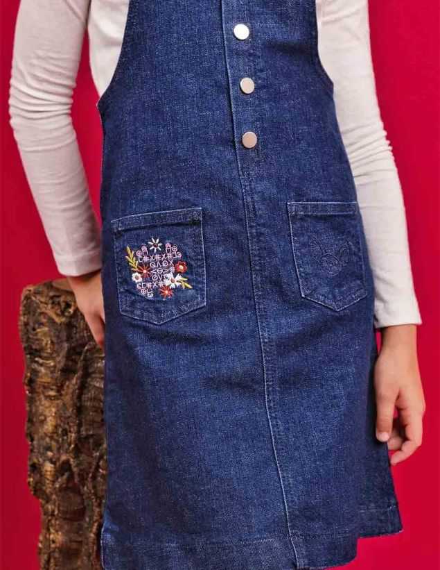 Ensemble Fille Robe en Jean Marine Foncé + T-Shirt Jaune Moutarde