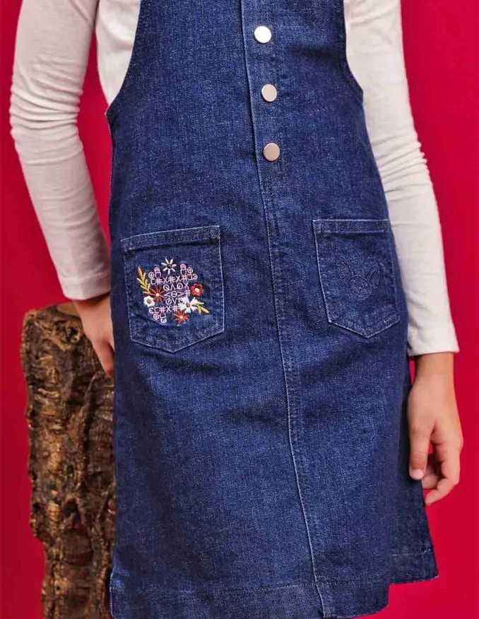 Ensemble Fille Robe en Jean Marine Foncé + T-Shirt Jaune Moutarde