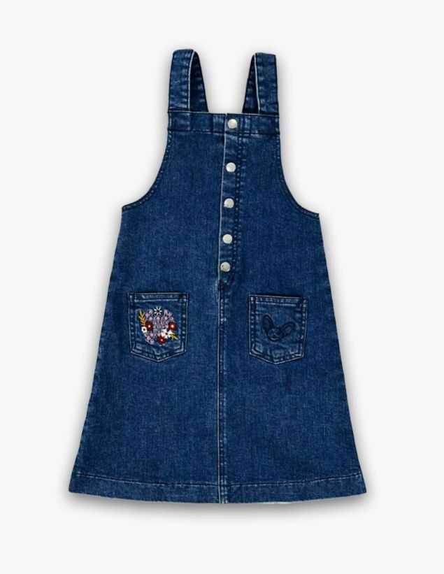 Ensemble Fille Robe en Jean Marine Foncé + T-Shirt Jaune Moutarde