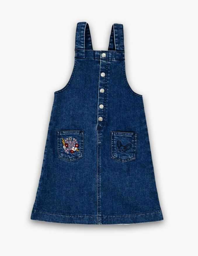 Ensemble Fille Robe en Jean Marine Foncé + T-Shirt Jaune Moutarde