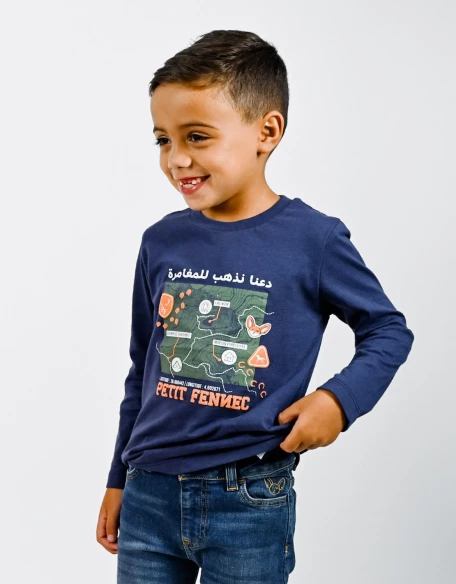 T-shirt Garçon "Voyage en Forêt" Marine 100% Coton