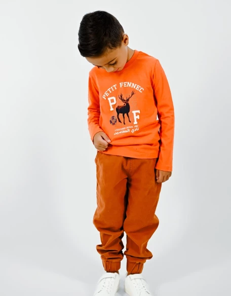 T-shirt garçon 100% coton "Cerf de Béjaia" Orange