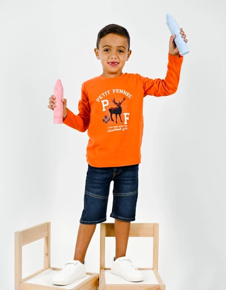 T-shirt garçon 100% coton "Cerf de Béjaia" Orange